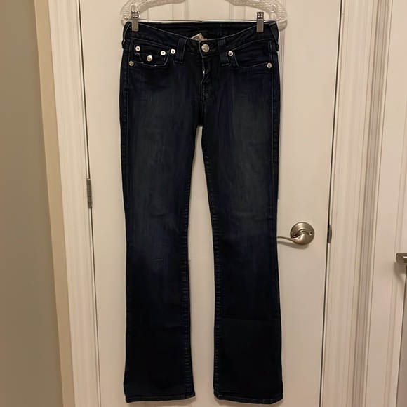 Ladies True Religion dark denim stretch. Size 27. Sequin pocket trim. - Picture 4 of 6